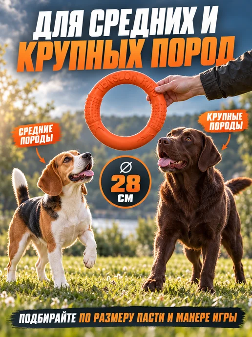 ЗООГЕНИЙ Пуллер для собак, прочная игрушка кольцо для активных игр, оранжевый, фото 2