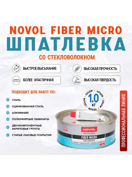 NOVOL Автошпатлевка 2К FIBER со стекловолокном 0.2 кг, 1 кг