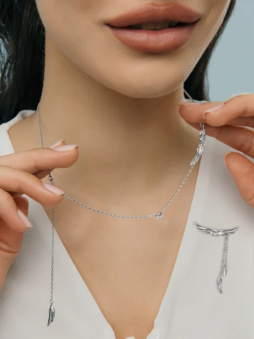 FLY jewelry Брошь серебро 925 крылья с цепочками, серебристый, фото 2