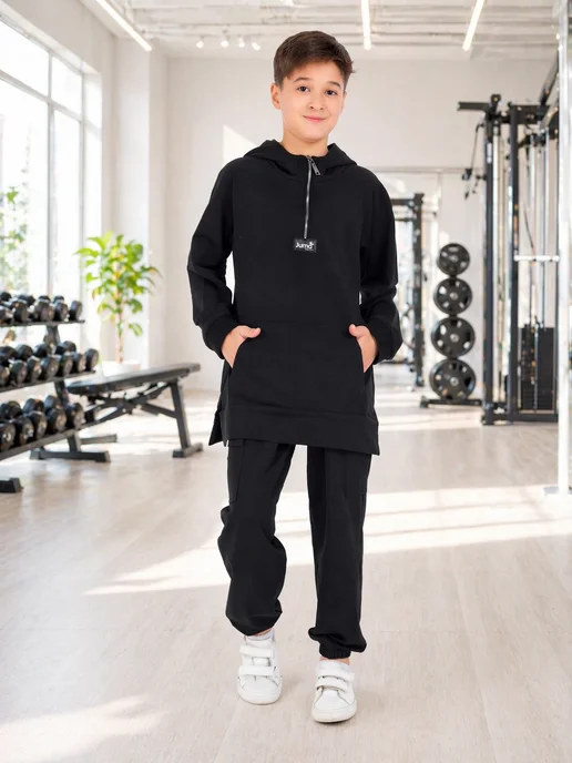 JUMA Спортивная двойка для подростков мусульманская одежда, черный